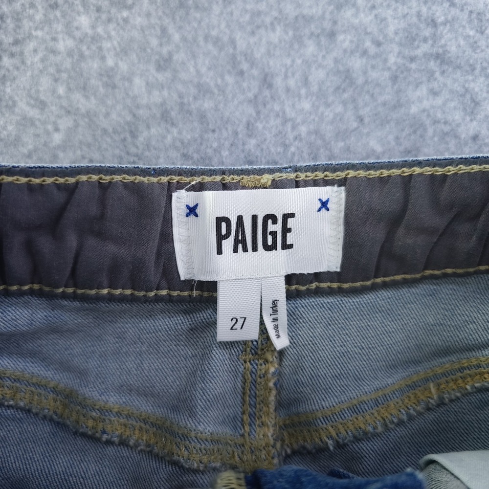 Paige Denim Mini Skirt 27 Blue Medium Wash Raw Frayed Hem Stretch - Picture 2 of 8